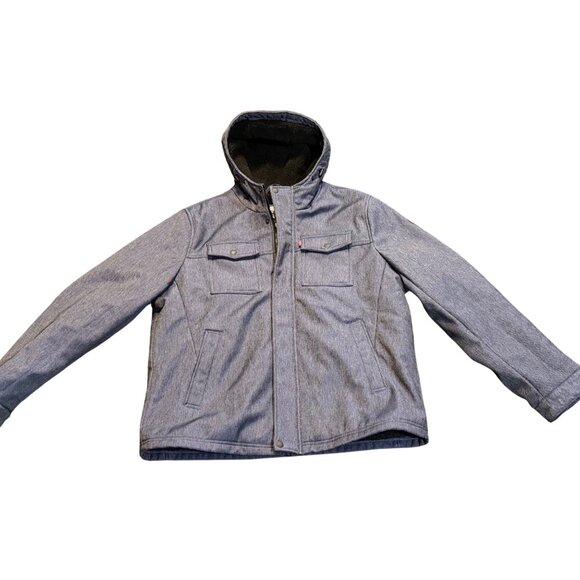 Levi's Men's Soft Shell Two Pocket Sherpa Lined Hooded Trucker Jacket Blue XL - Picture 3 of 10